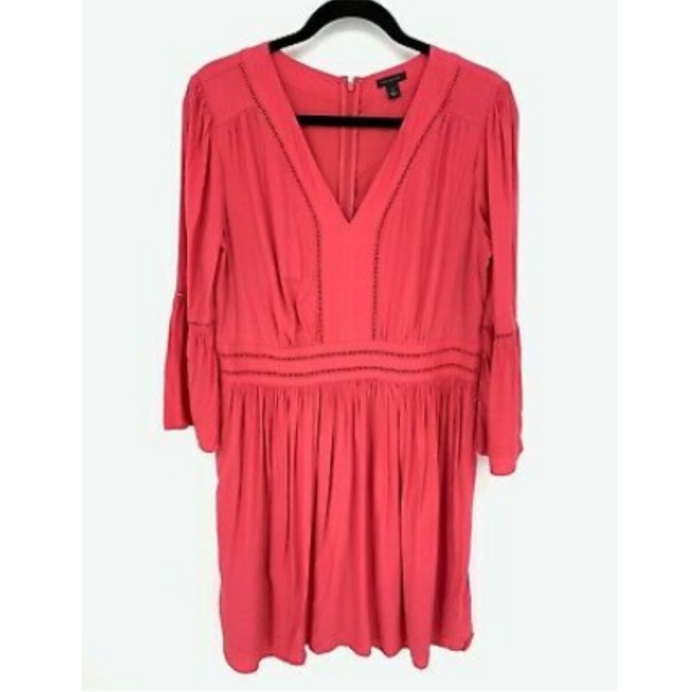 Ann Taylor 3/4 Sleeve Eyelet V-Neck Back Zip Boho Dress, Size 12